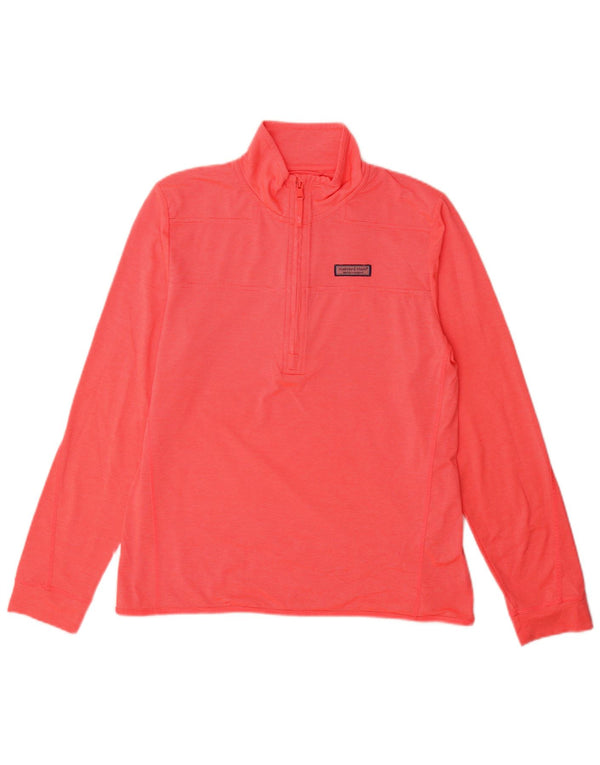 VINEYARD VINES Top feminino com zíper e manga comprida UK 14 listrado rosa médio