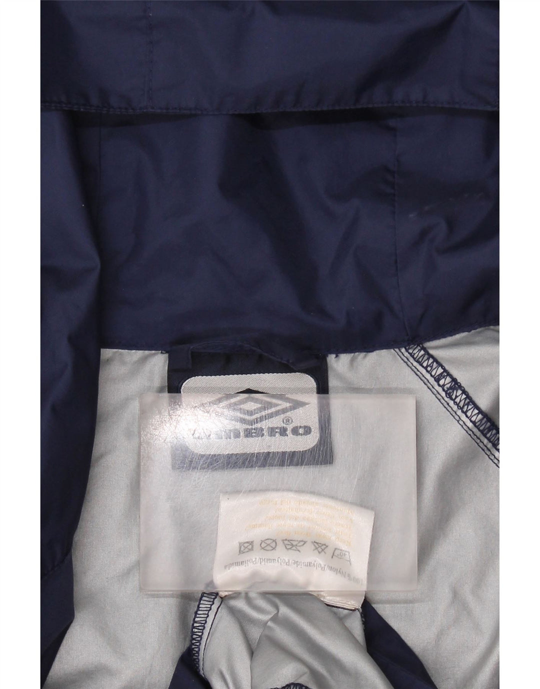 Jaqueta de chuva masculina com capuz gráfico UMBRO UK 36 pequena azul marinho nylon
