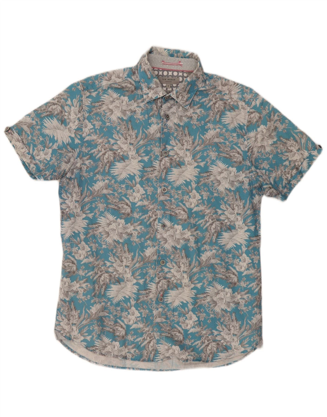 Camisa masculina de manga curta Ted Baker tamanho 3 algodão floral azul médio