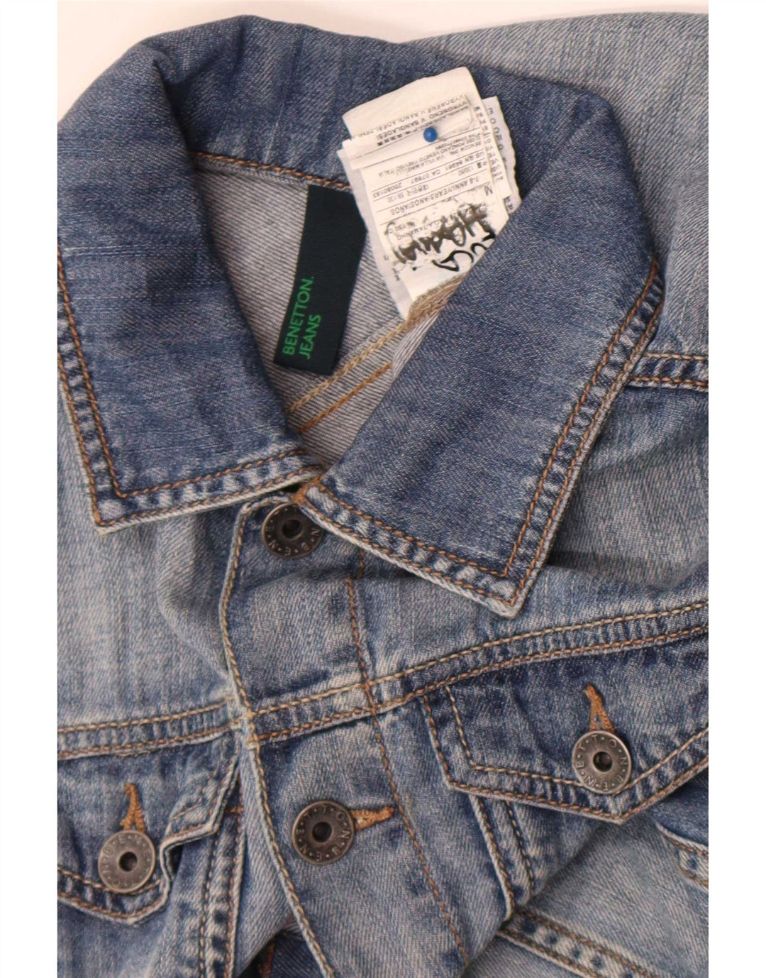 Colete jeans Benetton para meninas 7-8 anos azul médio algodão