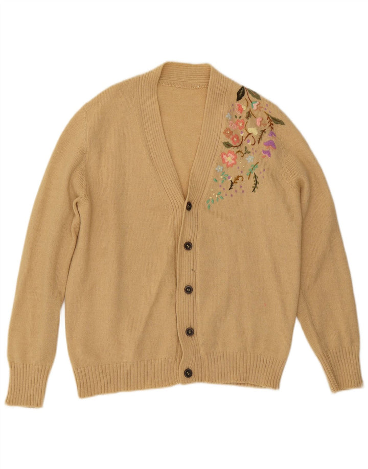 Suéter cardigã masculino vintage médio bege floral