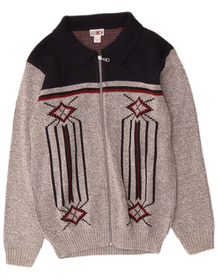 Suéter cardigã masculino Roger Kent IT 46 pequeno cinza colorblock poliacrílico