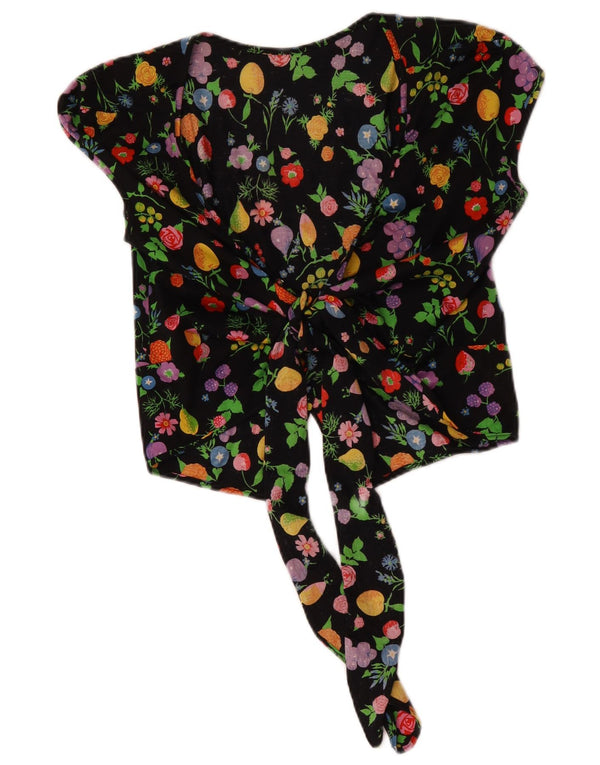Cardigan feminino vintage cropped top UK 14 médio preto floral