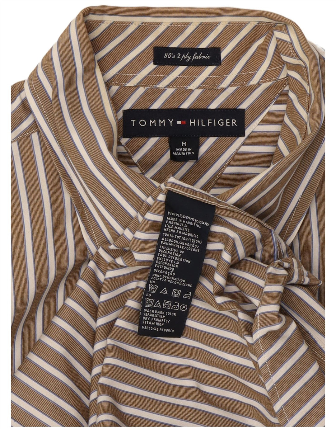 Camisa masculina Tommy Hilfiger de algodão listrado bege médio