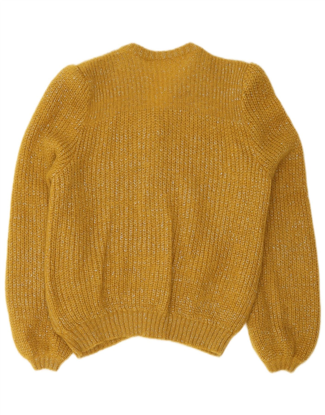 Suéter cardigã feminino vintage Reino Unido 12 médio amarelo manchado