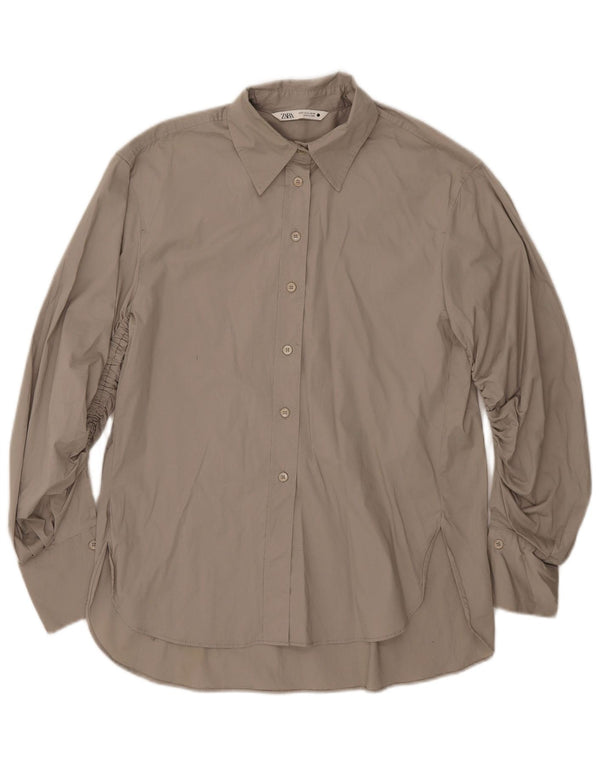 Camisa oversized feminina Zara UK 10 pequeno algodão cinza