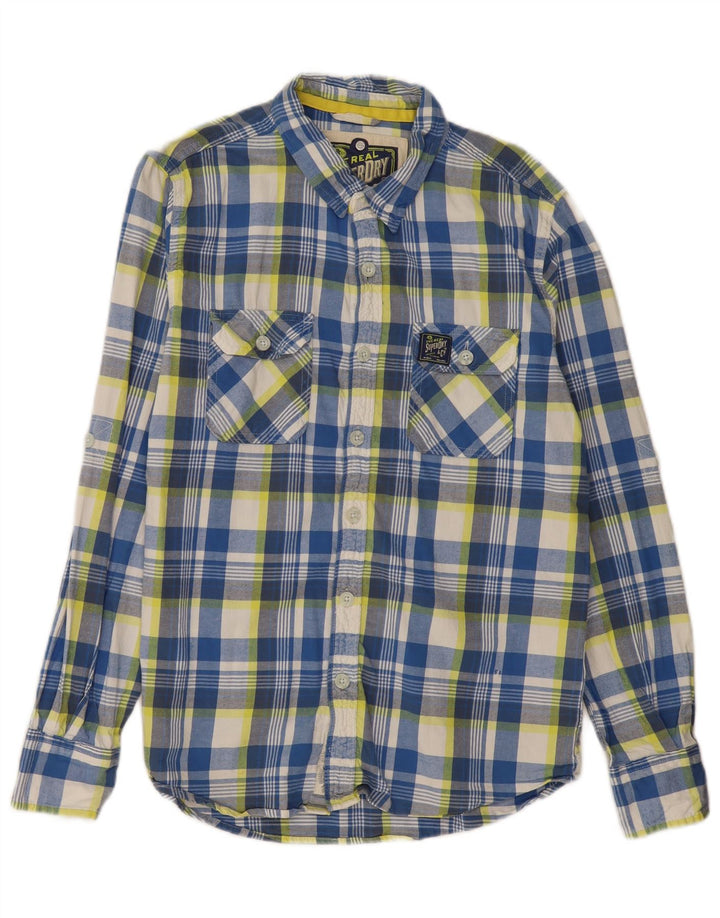 Camisa masculina clássica de flanela SUPERDRY XL azul xadrez algodão