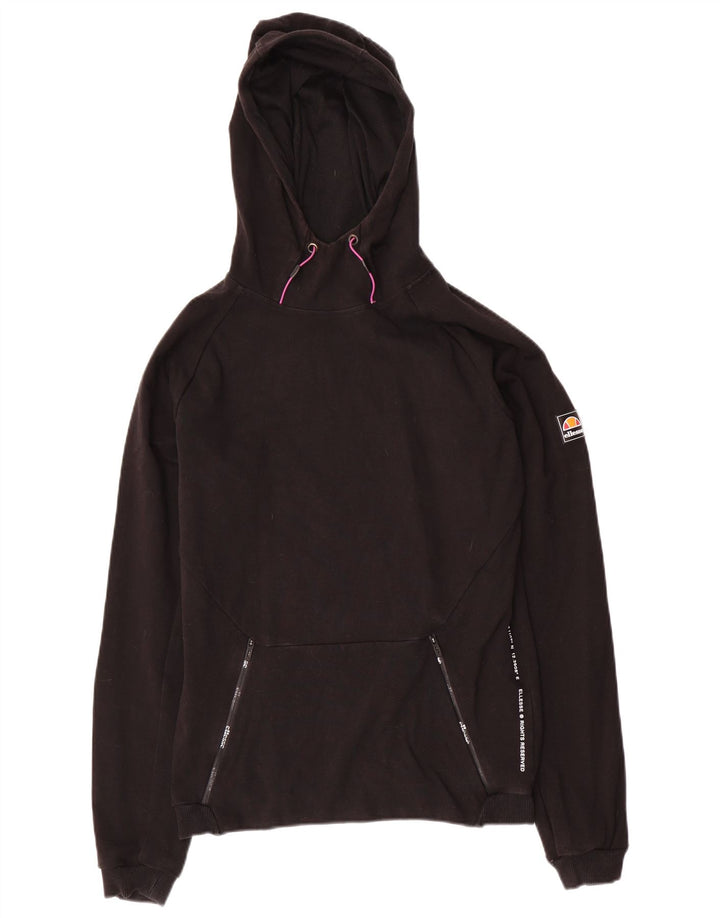 Suéter Ellesse masculino com capuz gráfico médio preto algodão