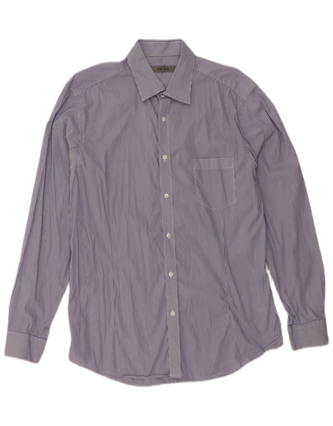 Camisa masculina Reiss grande algodão listrado azul marinho