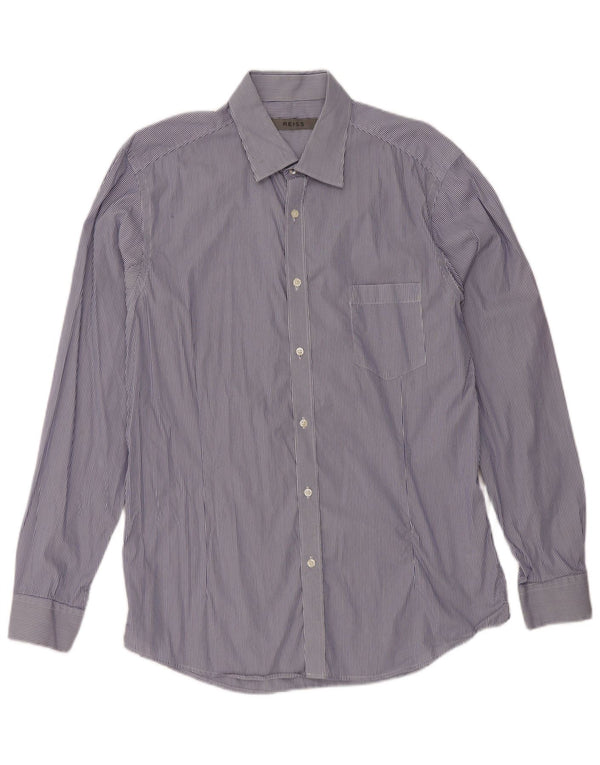 Camisa masculina Reiss grande algodão listrado azul marinho