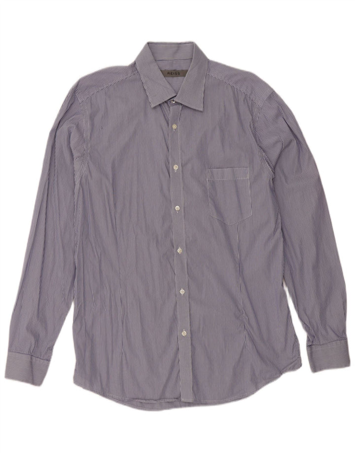 Camisa masculina Reiss grande algodão listrado azul marinho