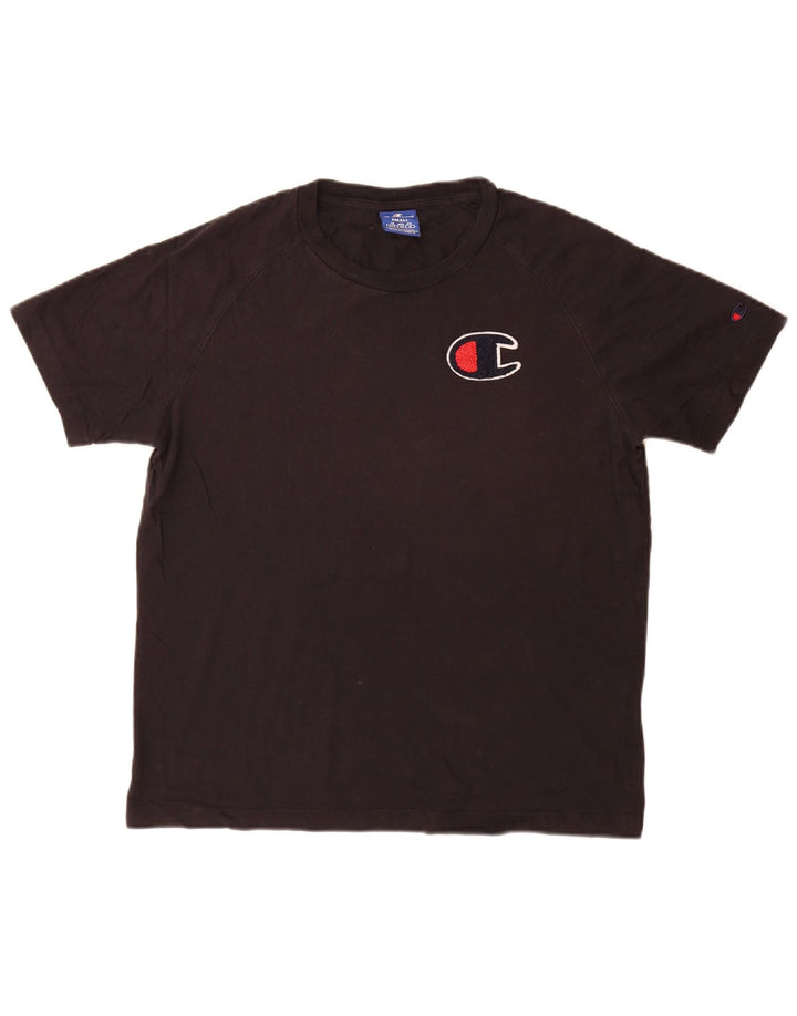 Camiseta masculina gráfica Champion pequena de algodão preto