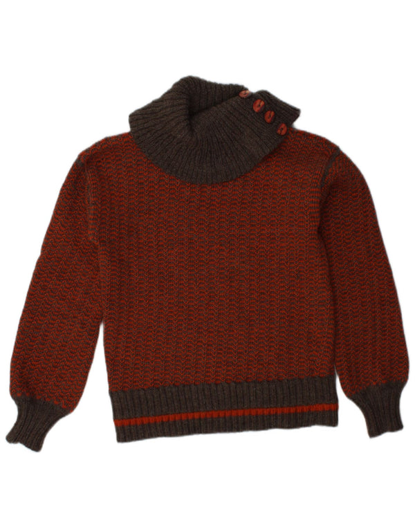 Suéter feminino VINTAGE com gola redonda Reino Unido 10 pequeno laranja Chevron