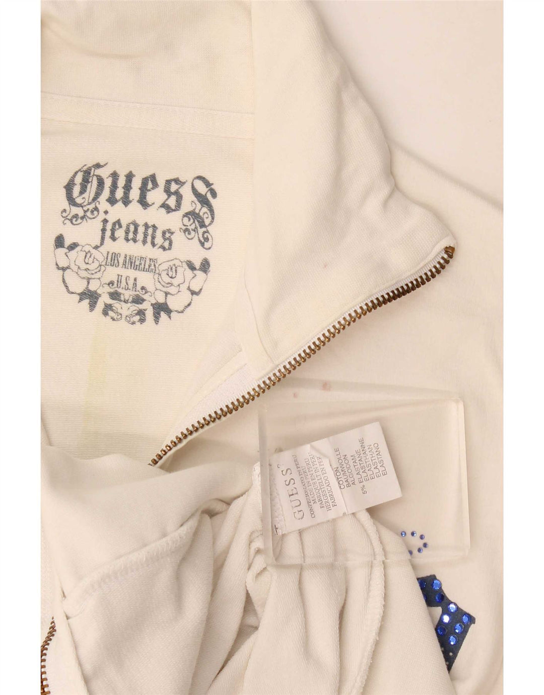 Guess Womens Graphic Tracksuit Top Jacket Reino Unido 10 Pequeno Algodão Branco