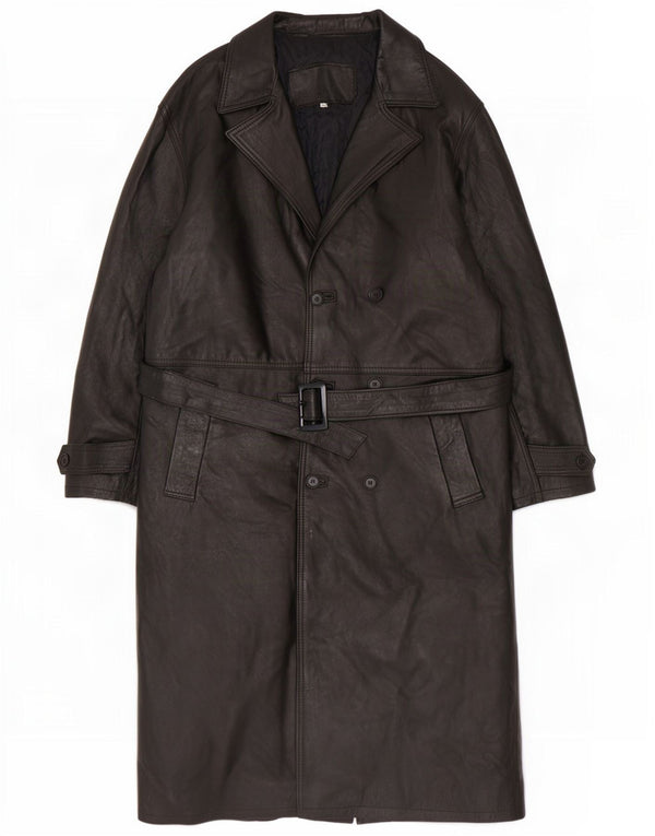 Casaco de couro masculino vintage com peito duplo UK 42 XL Preto