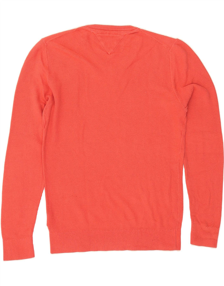 TOMMY HILFIGER Mens V-Neck Jumper Sweater Medium Orange Cotton Vintage Tommy Hilfiger and Second-Hand Tommy Hilfiger from Messina Hembry 