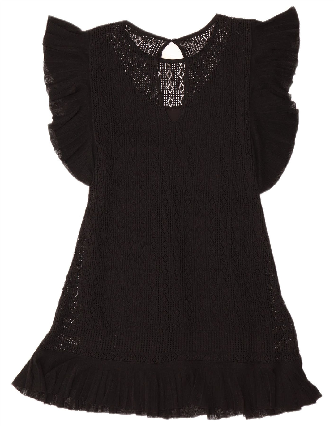 ZARA Vestido feminino de mangas curtas, Reino Unido 12, médio, preto, poliéster