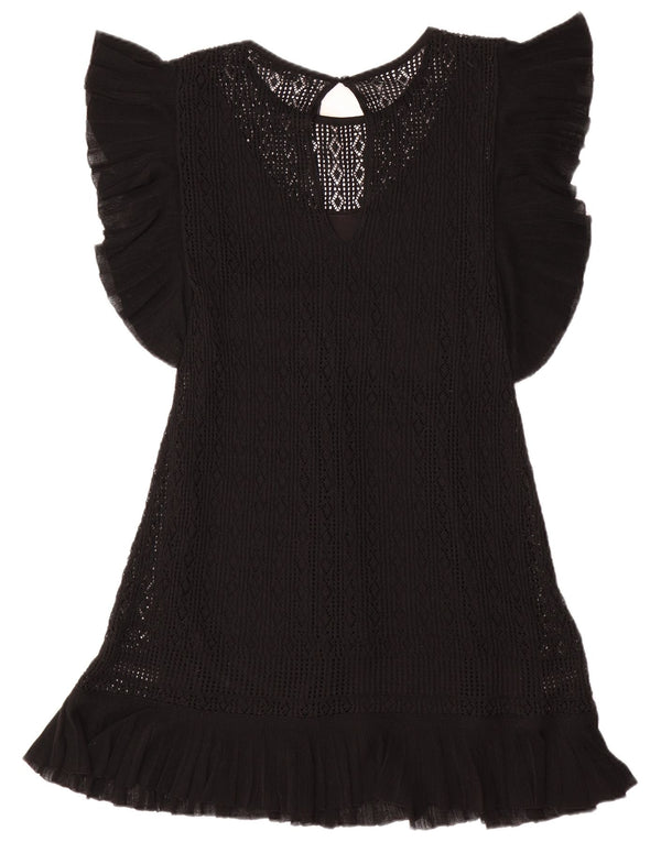 ZARA Womens Short Sleeves Jumper Dress UK 12 Medium Black Polyester