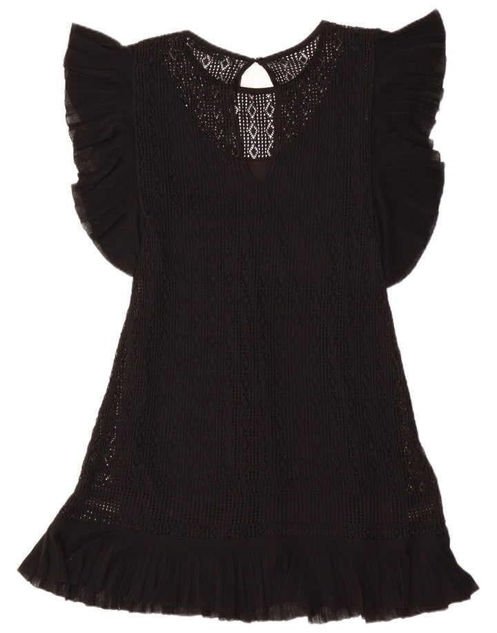 ZARA Vestido feminino de mangas curtas, Reino Unido 12, médio, preto, poliéster