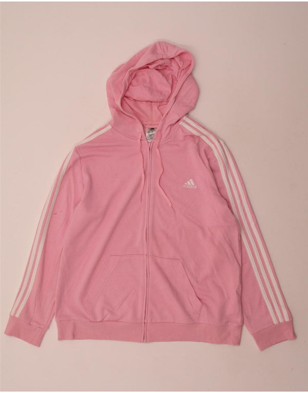 Suéter Adidas feminino com capuz e zíper UK 24/26 2XL algodão rosa