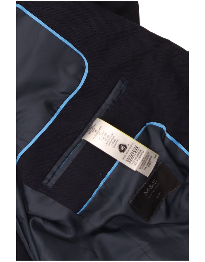 Jaqueta Blazer Masculina Marks & Spencer Slim Fit de 2 Botões Reino Unido 38 Azul Marinho Médio