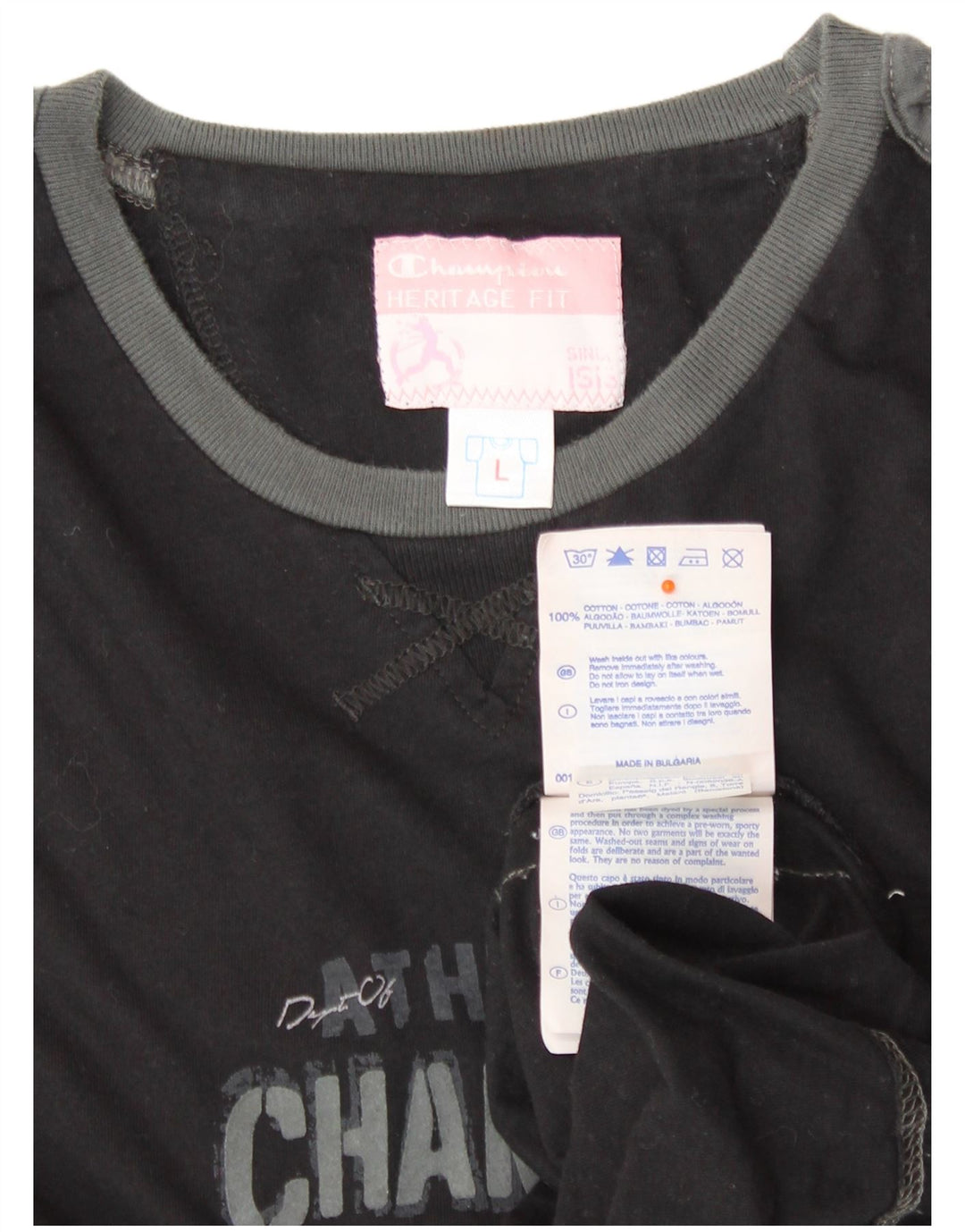 Camiseta feminina CHAMPION Heritage Fit com estampa gráfica Reino Unido 14 grande algodão preto