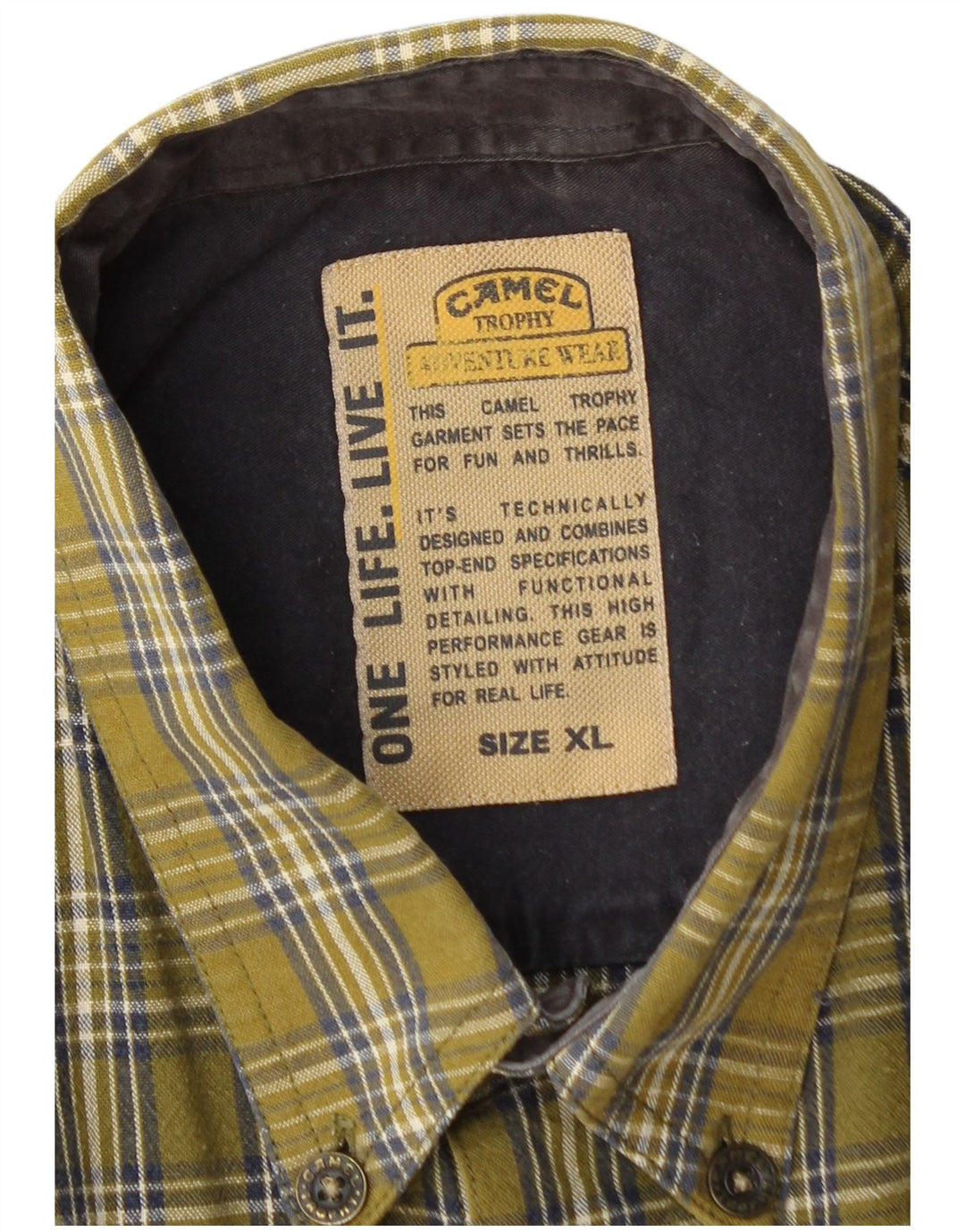 Camisa masculina de flanela Camel XL cáqui xadrez algodão