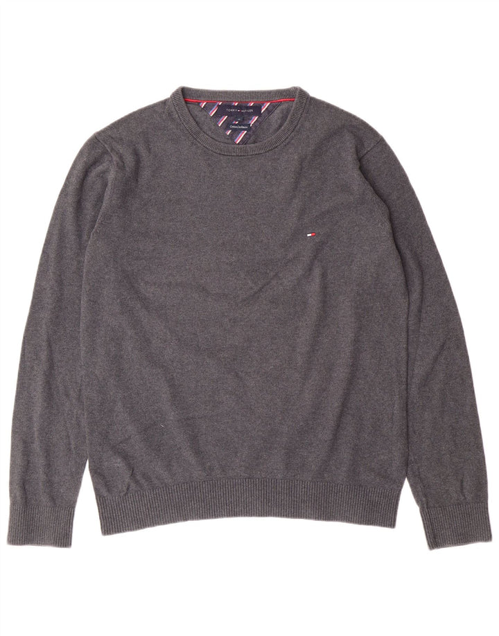 Suéter masculino TOMMY HILFIGER com gola redonda e algodão cinza médio