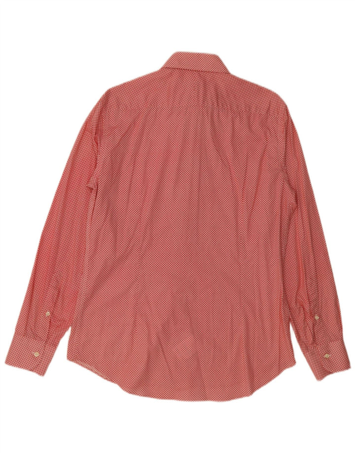 Camisa masculina vintage tamanho 40 15 3/4 algodão geométrico vermelho médio