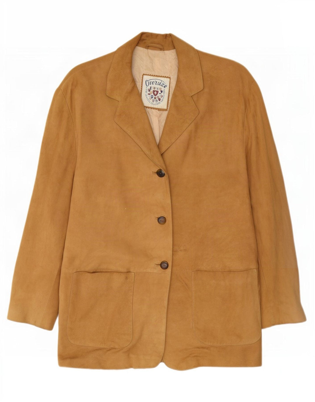 Jaqueta blazer feminina vintage de camurça com 3 botões Reino Unido 14 couro bege médio