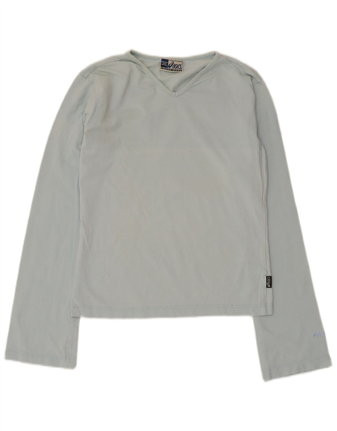 Top feminino Asics manga comprida UK 14 grande algodão azul