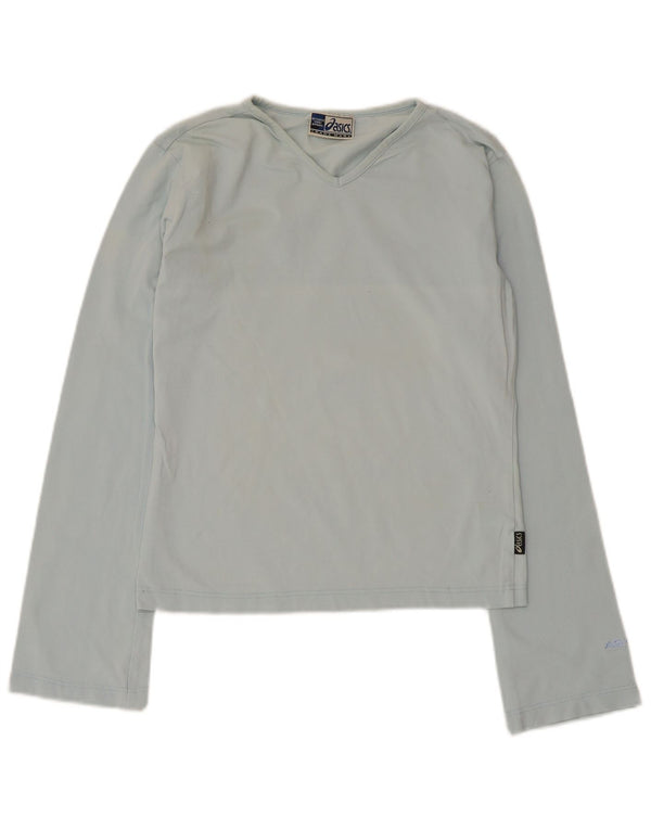 Top feminino Asics manga comprida UK 14 grande algodão azul