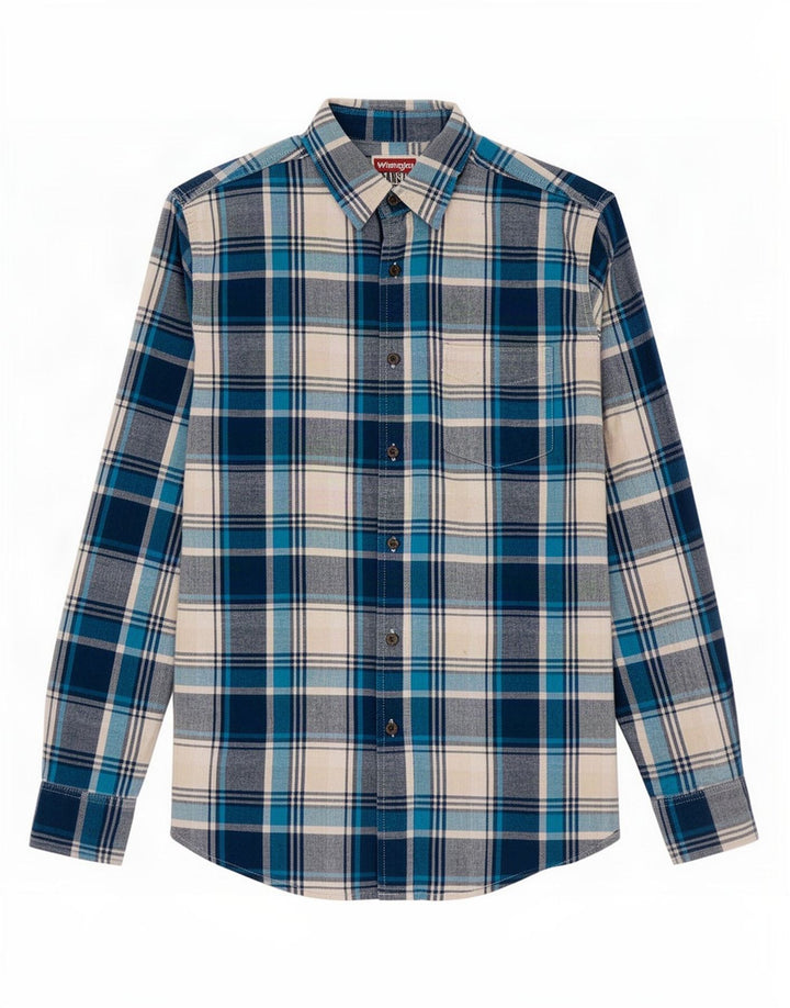 Camisa masculina Wrangler xadrez azul médio