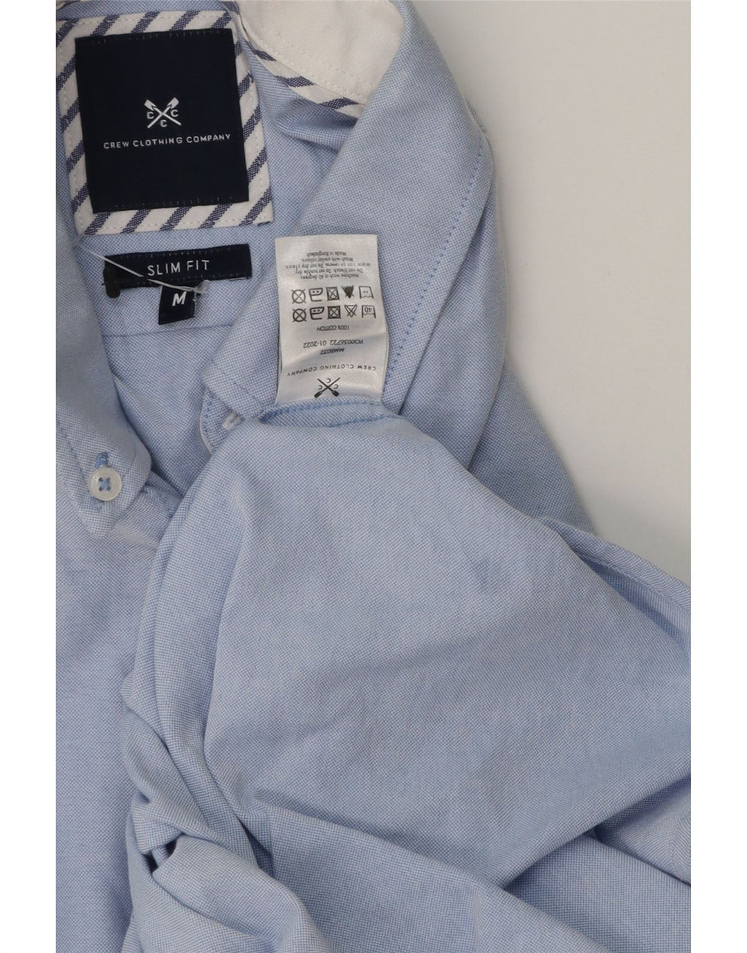 CREW CLOTHING Camisa masculina slim fit de algodão azul médio