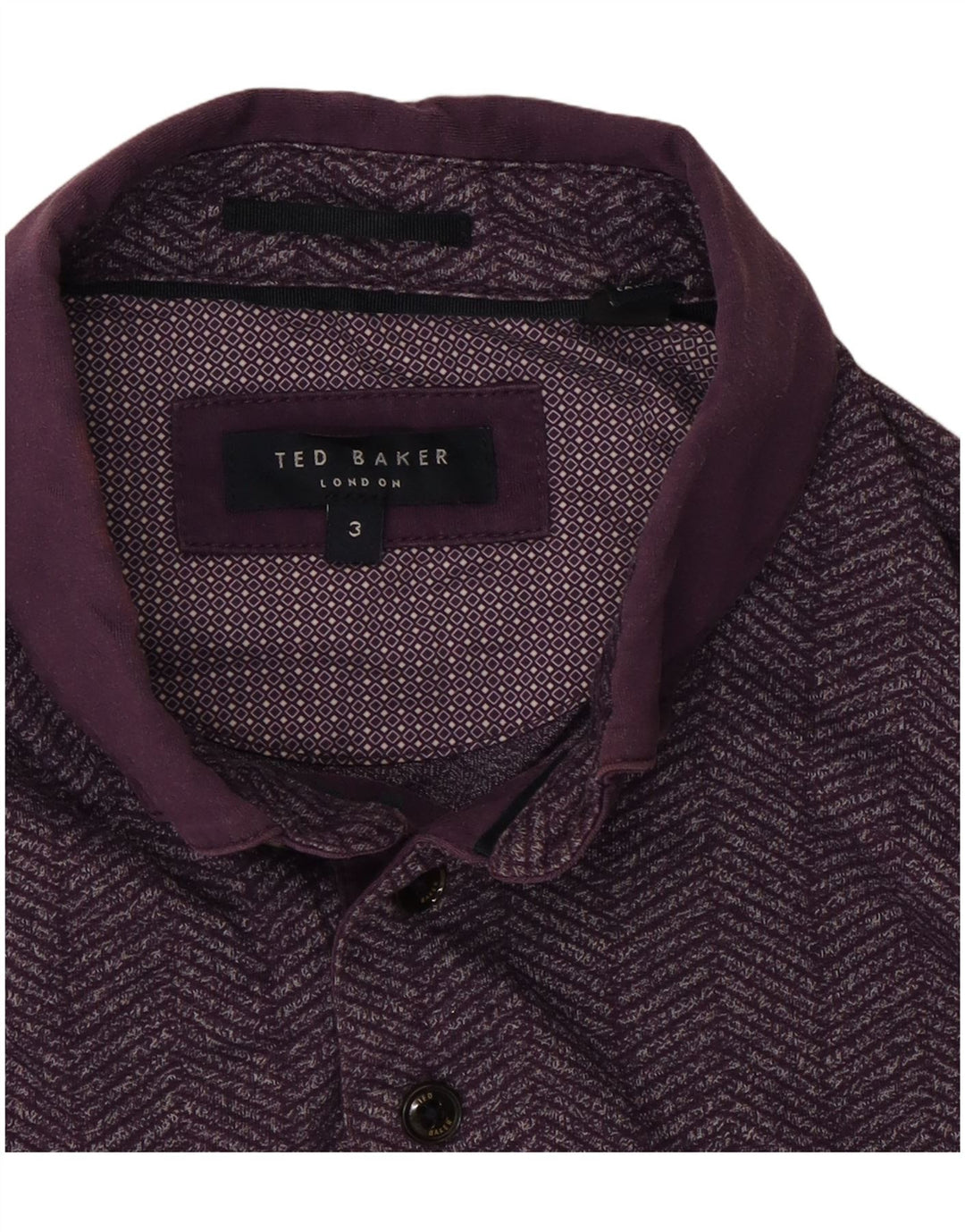 Camisa polo masculina Ted Baker tamanho 3 espinha de peixe roxa média