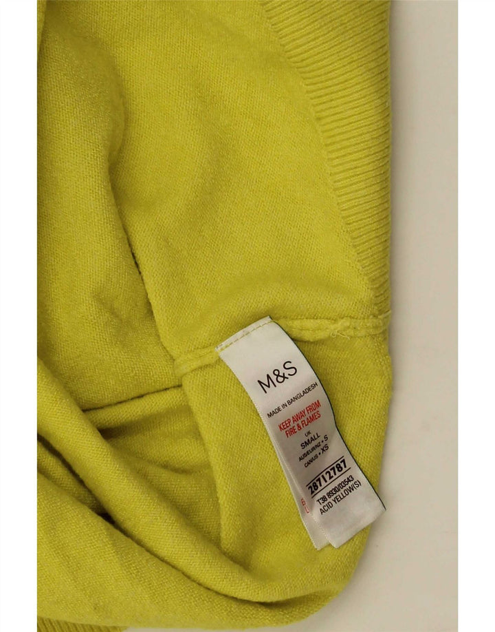 Suéter feminino Marks & Spencer com gola redonda Reino Unido 10 pequeno amarelo