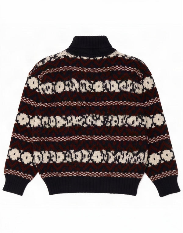 Suéter masculino vintage com gola redonda médio multicolorido Fair Isle