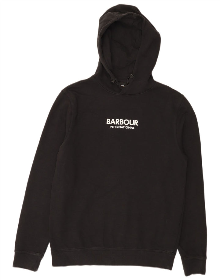 Suéter masculino com capuz gráfico Barbour pequeno algodão preto