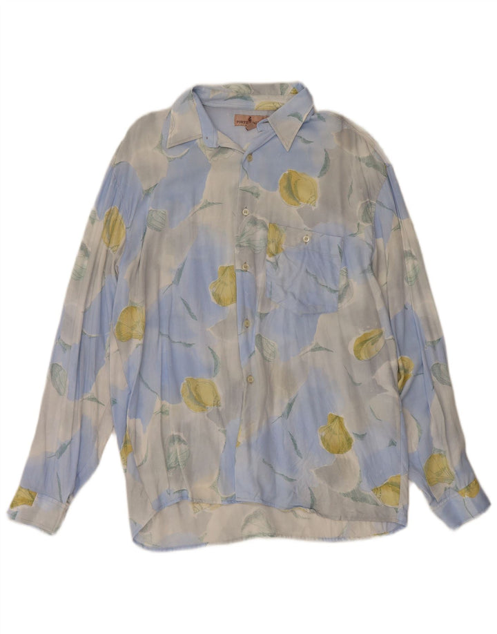 Camisa masculina vintage grande viscose floral azul