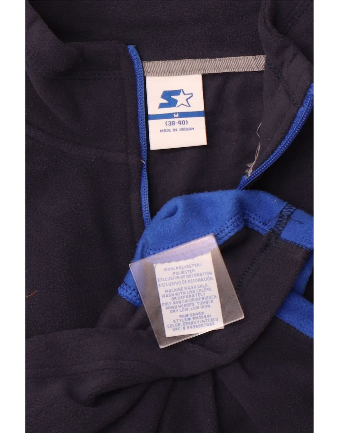 Jumper de lã masculino STARTER com zíper e gola UK 38/40 bloco colorido azul marinho médio