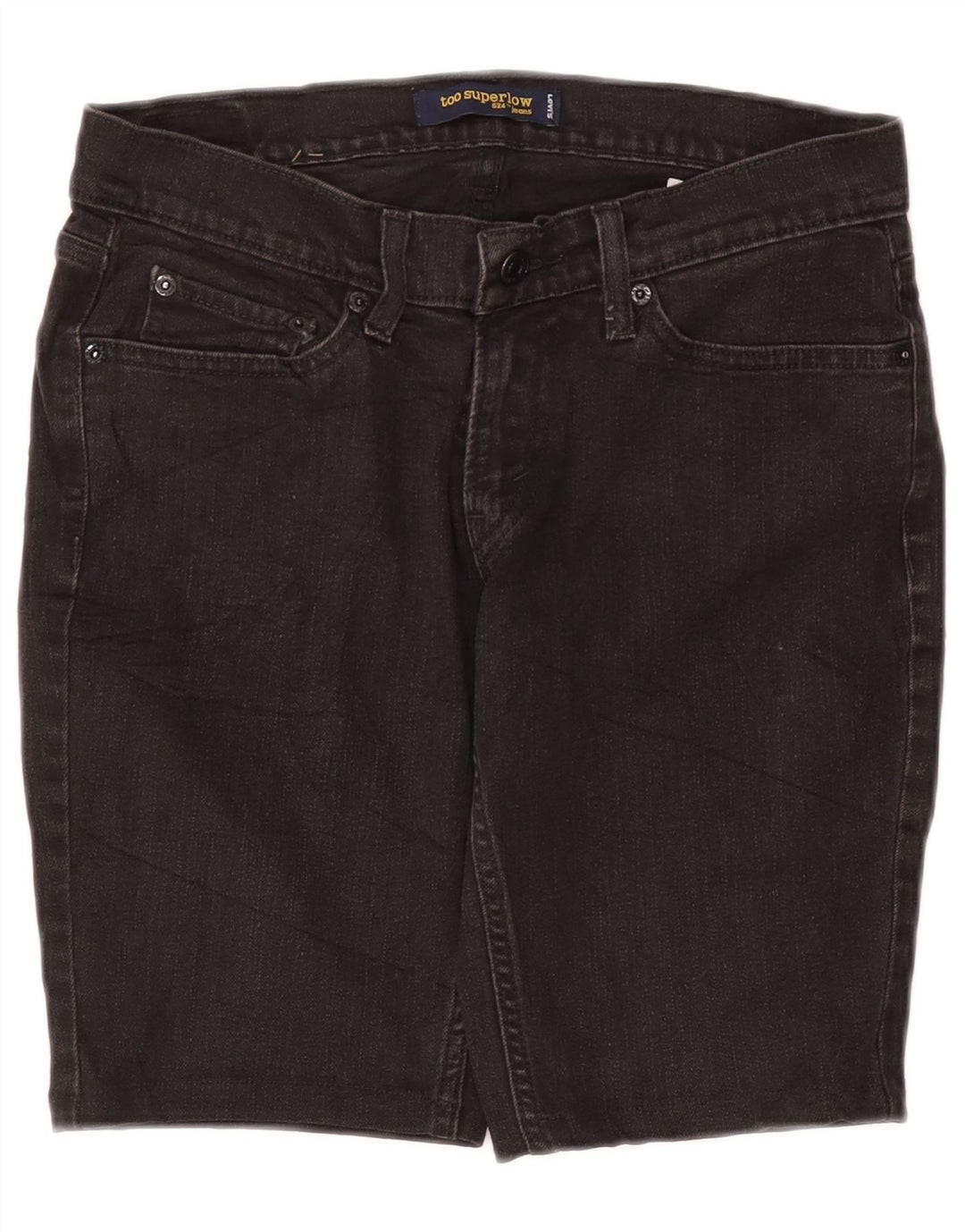 Shorts jeans feminino LEVI'S 524 Super Low EUA 7 médio W30 algodão cinza