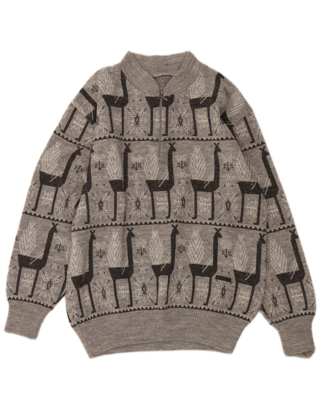 Suéter masculino VINTAGE com zíper e gola IT 52 grande cinza Fair Isle