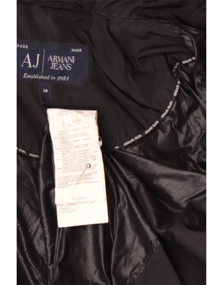 Casaco feminino acolchoado com capuz grande ARMANI JEANS IT 38 XS poliéster preto