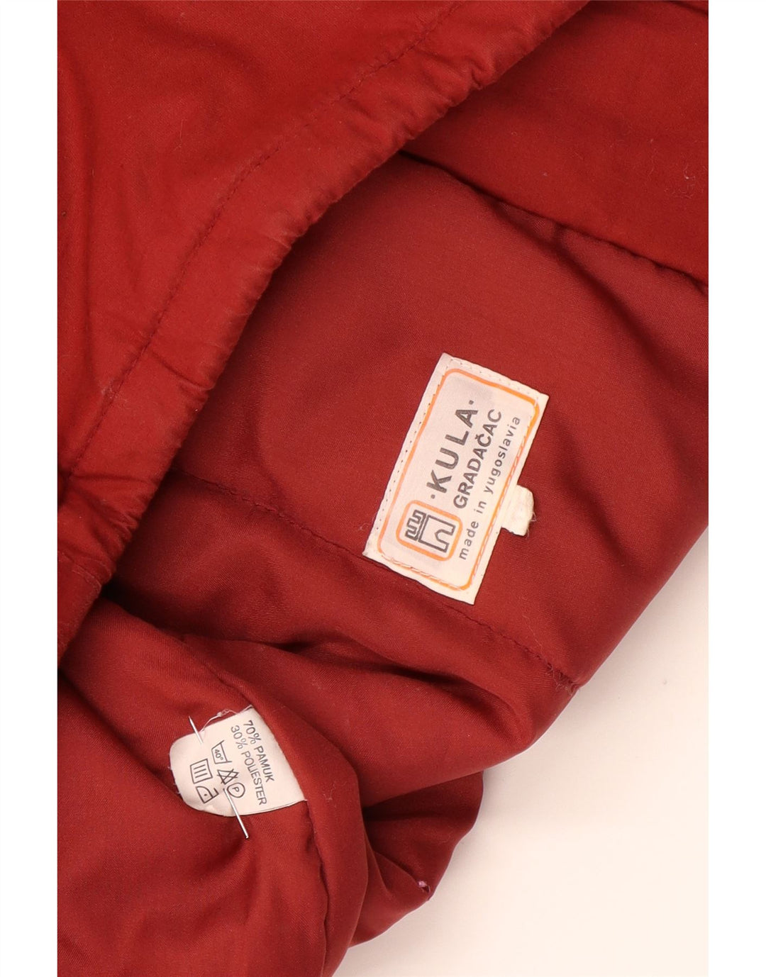 Casaco acolchoado com capuz feminino VINTAGE UK 20 2XL algodão vermelho