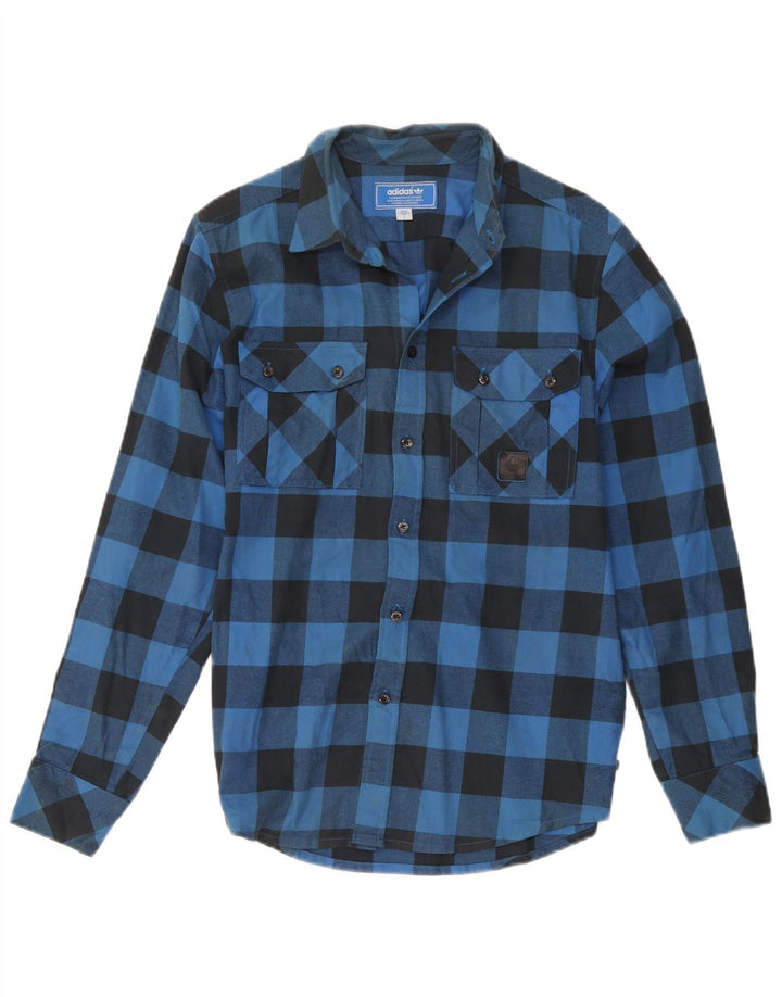 Camisa masculina de flanela Adidas pequena azul algodão guingão