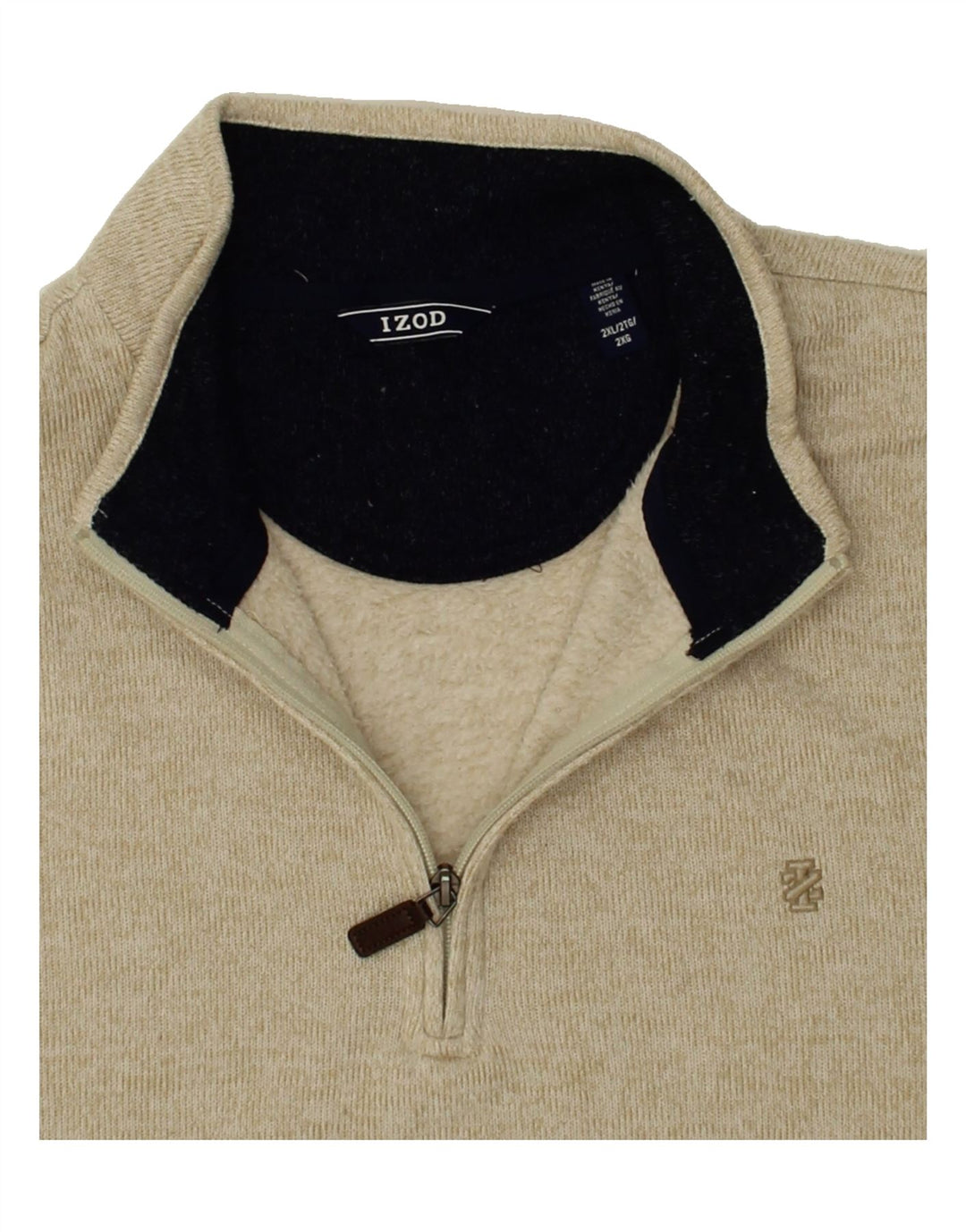 IZOD Mens Zip Neck Sweatshirt Jumper 2XL Beige Polyester Vintage Izod and Second-Hand Izod from Messina Hembry 
