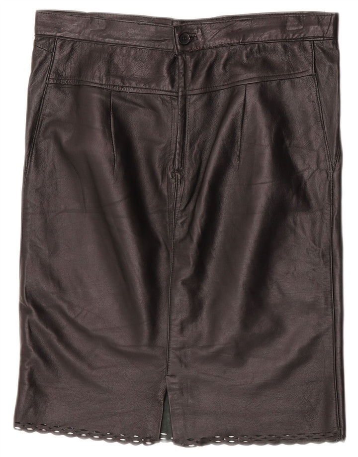 Saia de couro feminina vintage W31 média preta