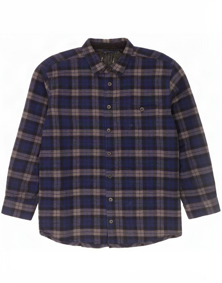 Camisa masculina vintage de flanela de lenhador médio azul marinho algodão Chevron