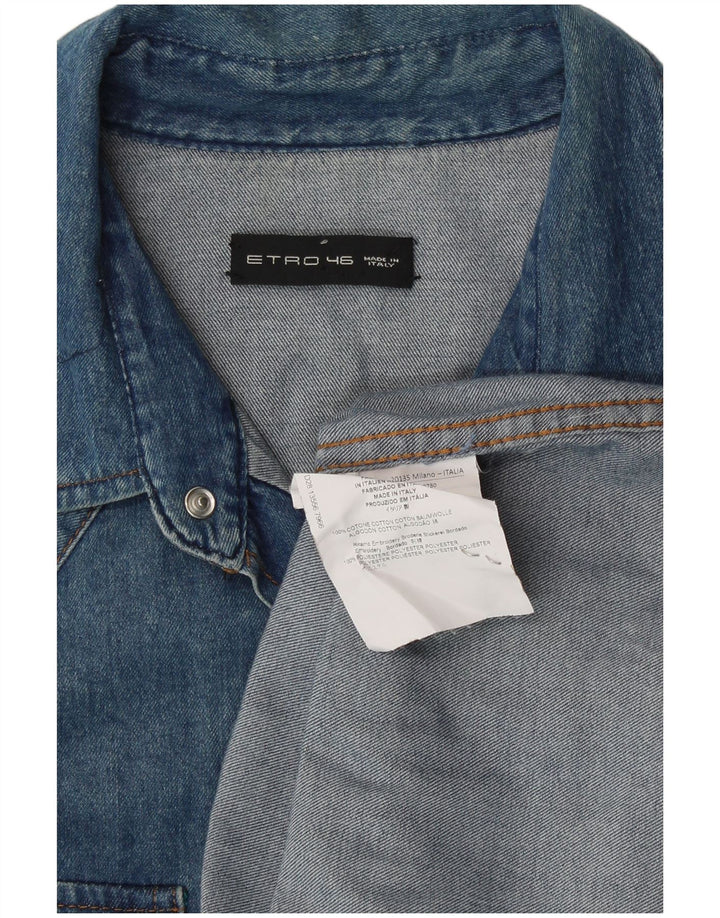 Camisa jeans grande feminina Etro IT 46 grande algodão floral azul