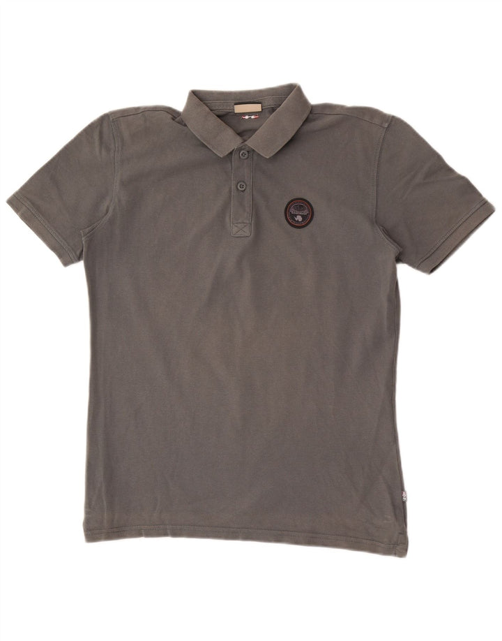 Camisa pólo geográfica masculina Napapijri pequena cinza